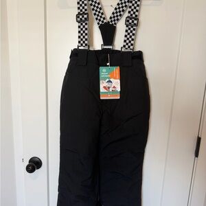 HOTIAN Kids Black Snow Pants with checkered Suspenders